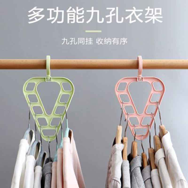 Multifunctional Triangle 9 Hole Space Saving Hanger Rotating Magic Wardrobe Organizer Storage Rack