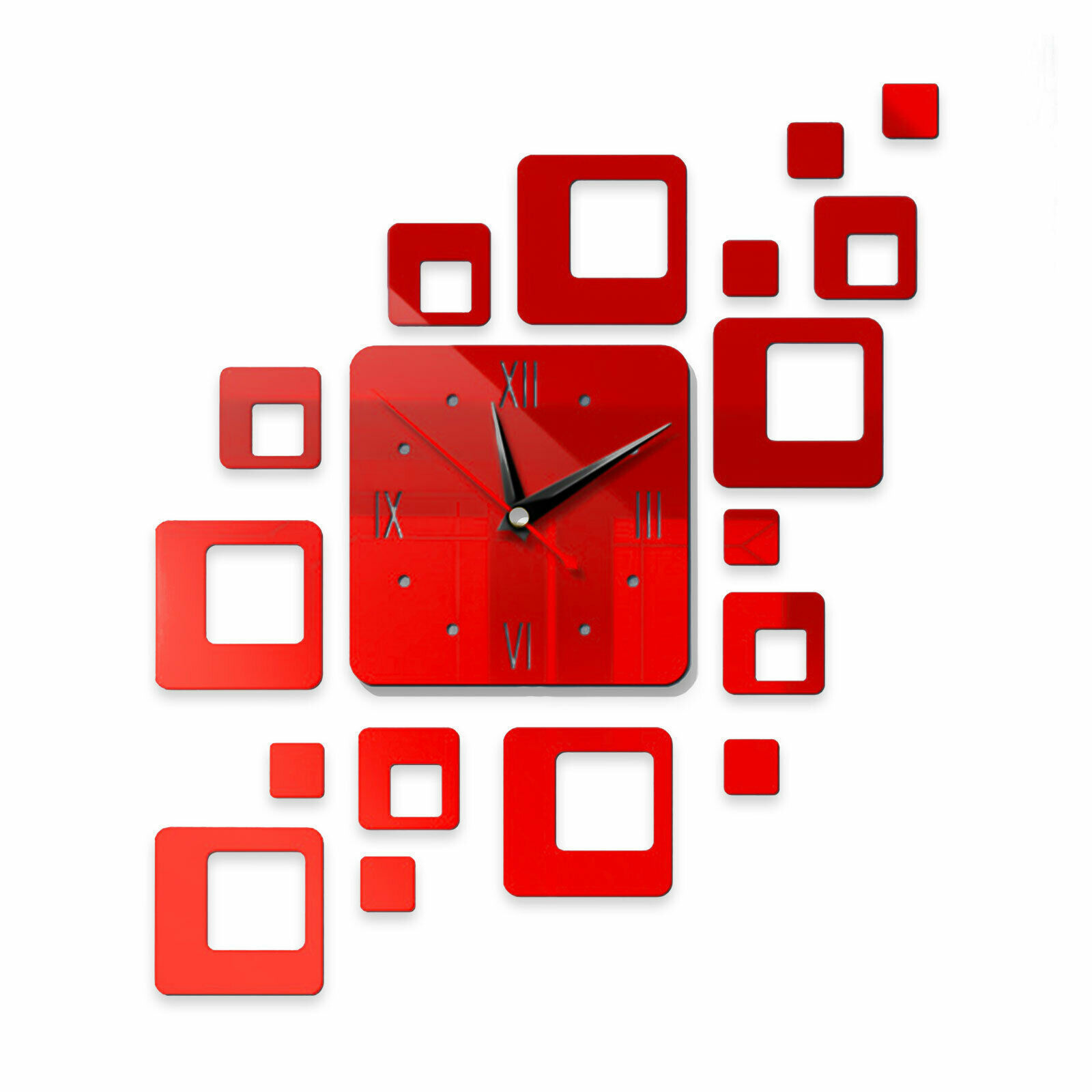 Newest Style Mirror Clock Wall Sticker Square Rounded Corners Acrylic Silent Mirror Wall Clock