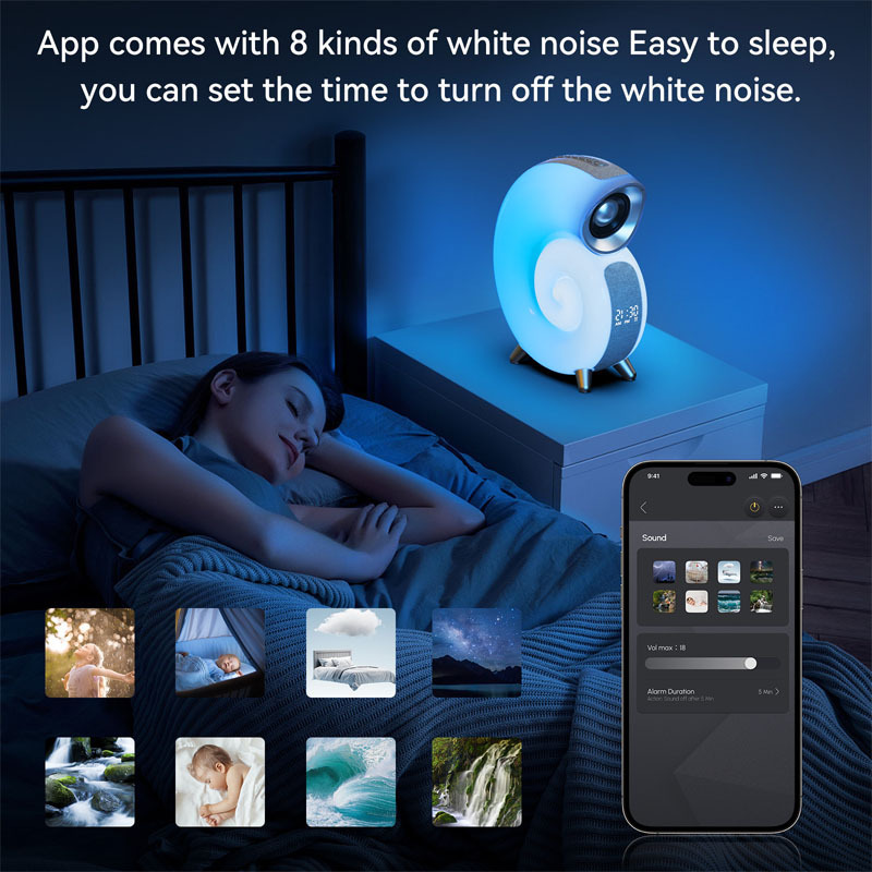 Smart RGB Atmosphere LED Light With App Control Blue Tooth Speaker Wireless Alarm Clock Sleep Aid For Smart Speakers Home