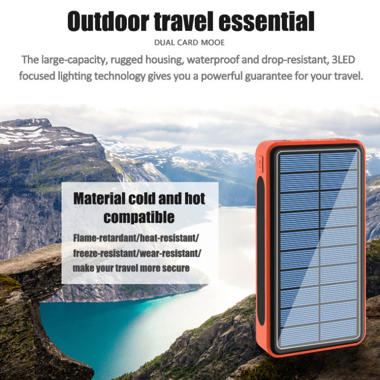 Wholesale Solar Power Bank Fast Charging External Charger 4 USB Wireless charger Power Bank LED Light For All Cell Phones