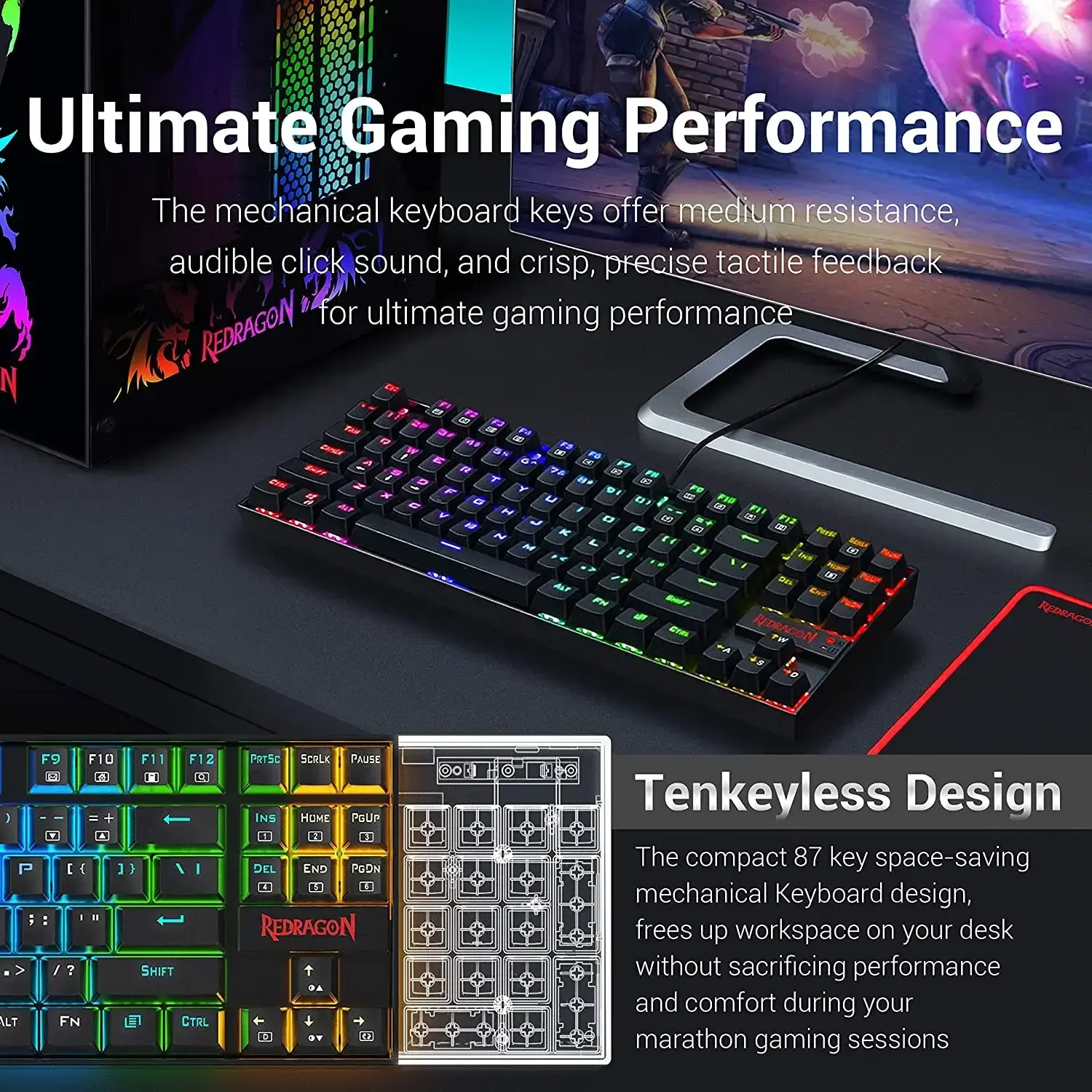 Redragon Keyboard Mouse Set K552-RGB-BA Mechanical Gaming Keyboard and Mouse Combo Wired RGB   for Windows PC Gamers