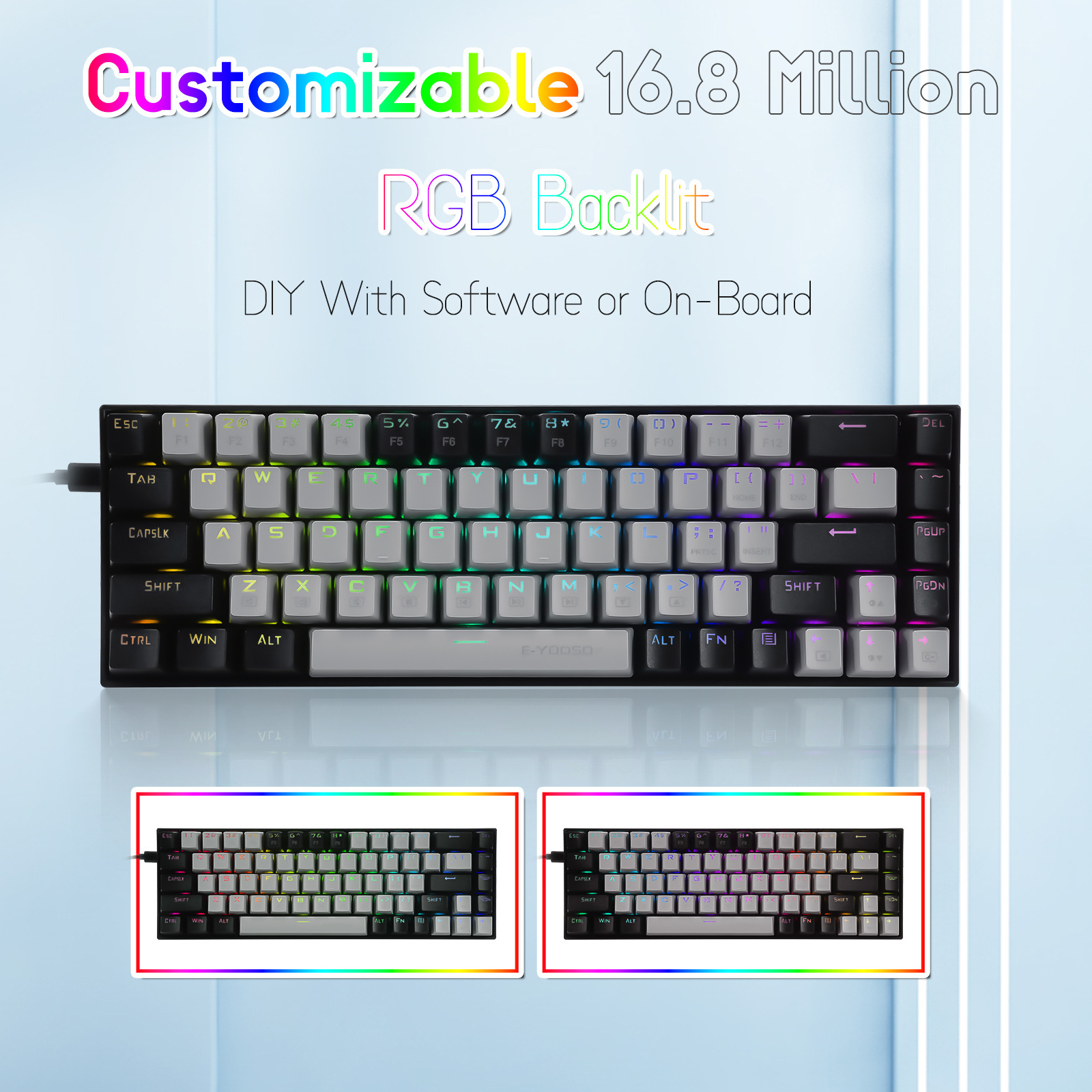 HUO JI 65% RGB E-YOOSO Z-686 Wired 68 Keys Mechanical Keyboard Linear Red Switches, Pro Software Supported Gaming Keyboard