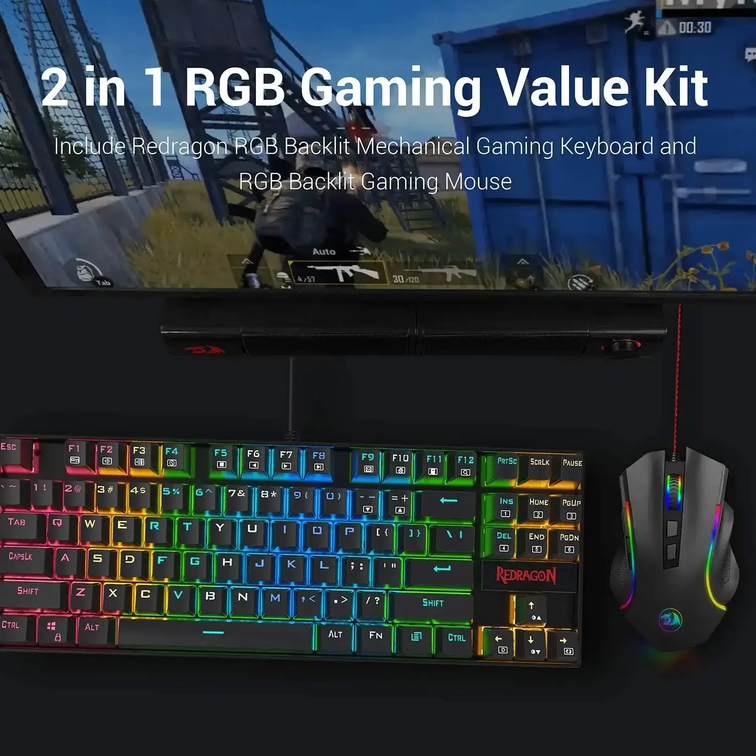 Redragon Keyboard Mouse Set K552-RGB-BA Mechanical Gaming Keyboard and Mouse Combo Wired RGB   for Windows PC Gamers