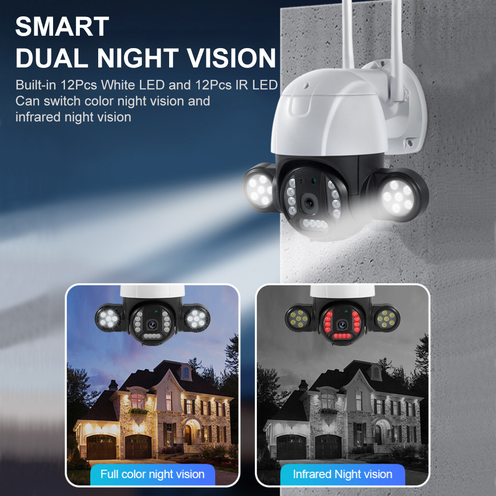 V380 Pro 3mp 5mp Flood Light Auto Tracking Camera Wifi Wireless Security IP66 Outdoor Ptz Camera