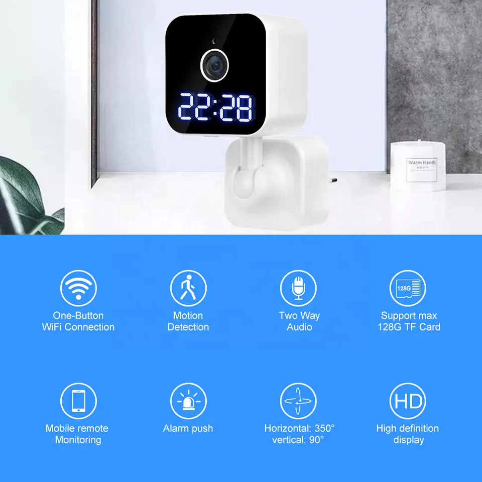 V380 Smart Clock Pocket Time Showing Clock Camera Two-way Audio Night Vision Security Wifi Plug Clock Camera