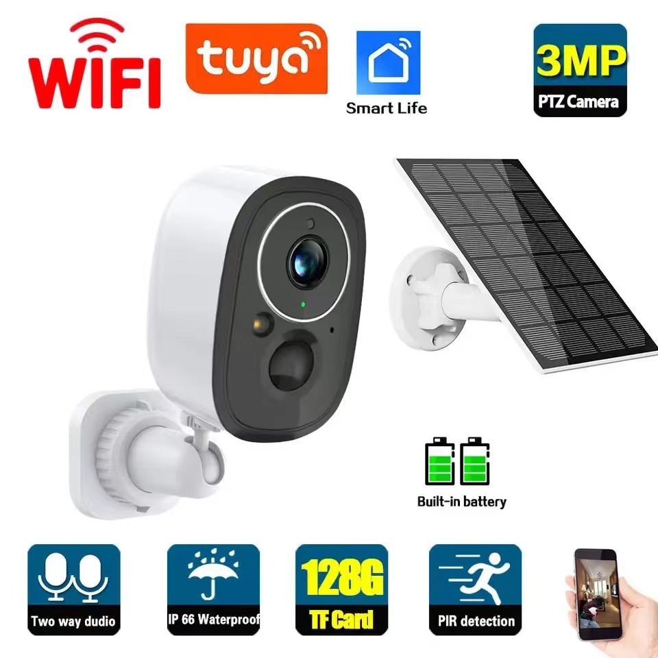 TUYA AI Smart Home Solar Battery WiFi Camera 3MP AI Wireless Camera with Battery Motion Detected Security Camera Monitor