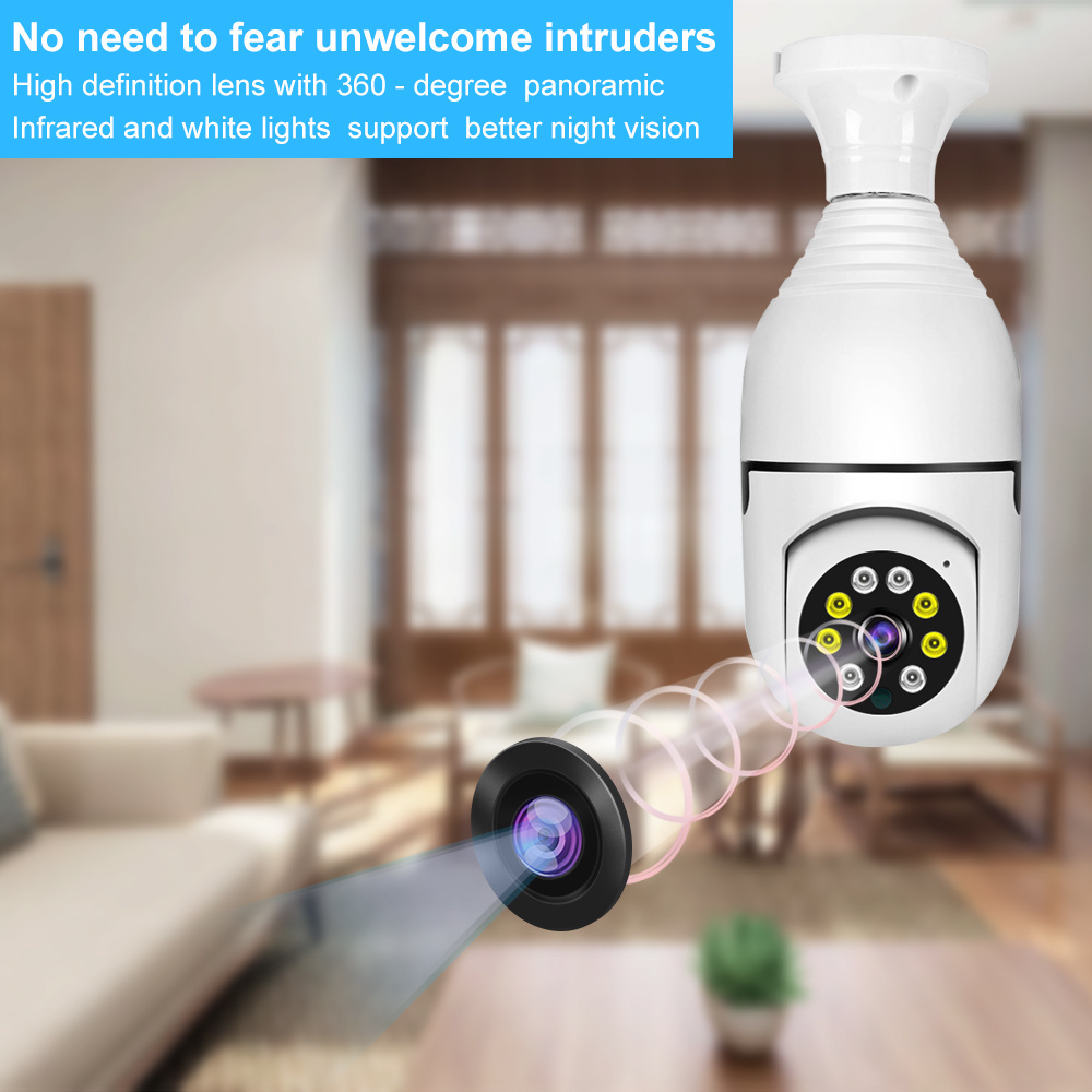 Indoor HD Screw Camera Color NightVision Wireless Dual Lamp Bulb Camera 360 Degree Smart Security Bulb Wifi Camera