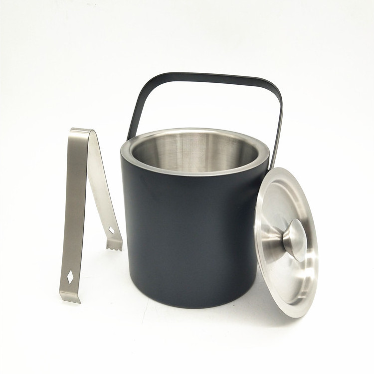 Black Painting Double Wall With Lid Stainless Steel Ice Bucket,Wine Cooler