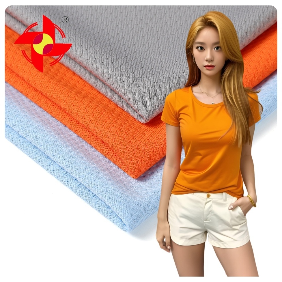 High-End Custom 2 Way Stretch 100%Polyester 150gsm Weft Knitted Jacquard Mesh Fabric for Uniqlo T-Shirts and Toys