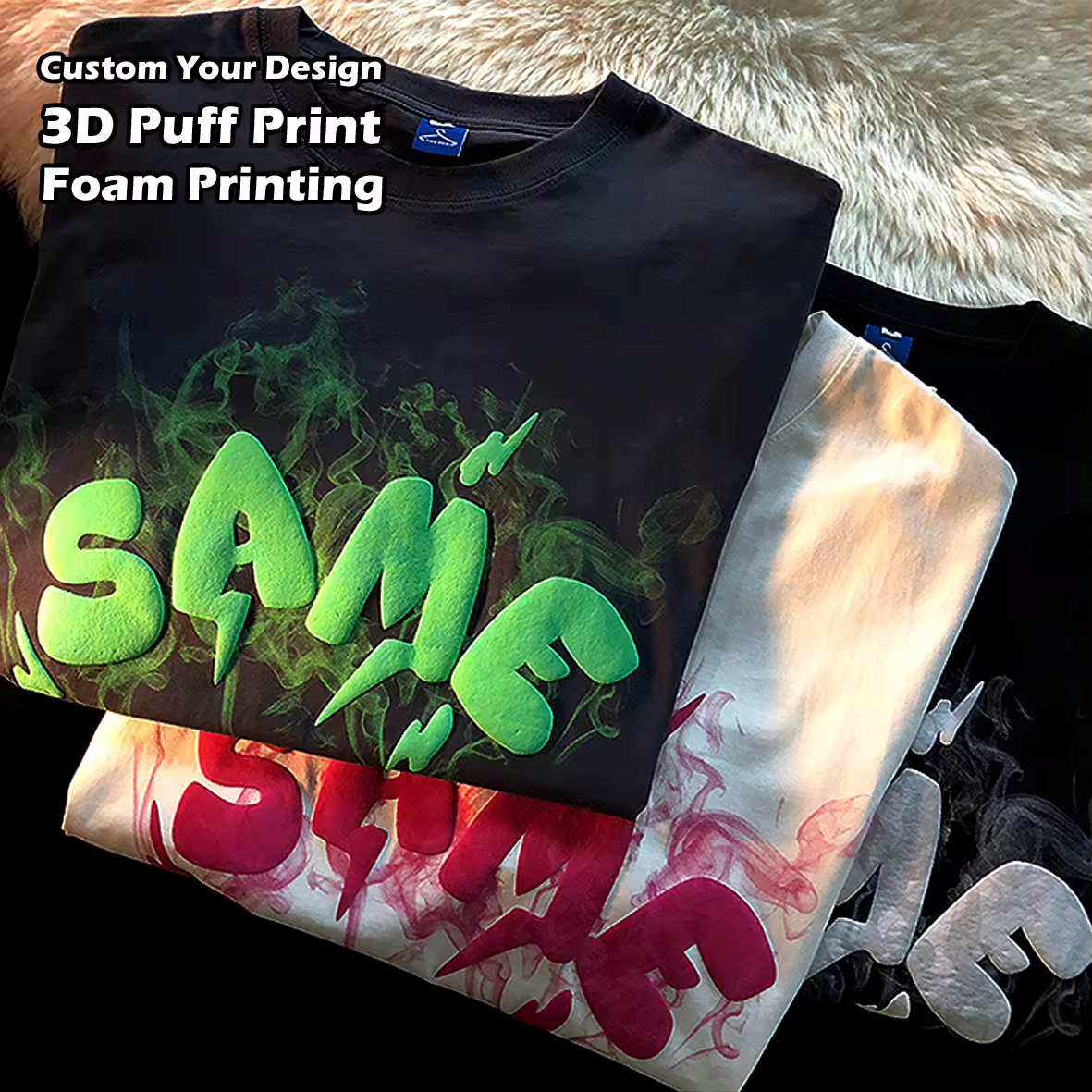 Oem Cotton Tee HeavyWeight Oversized T Shirt Custom 3D Foam Puff Print Men T-shirt Logo Tshirt for Man