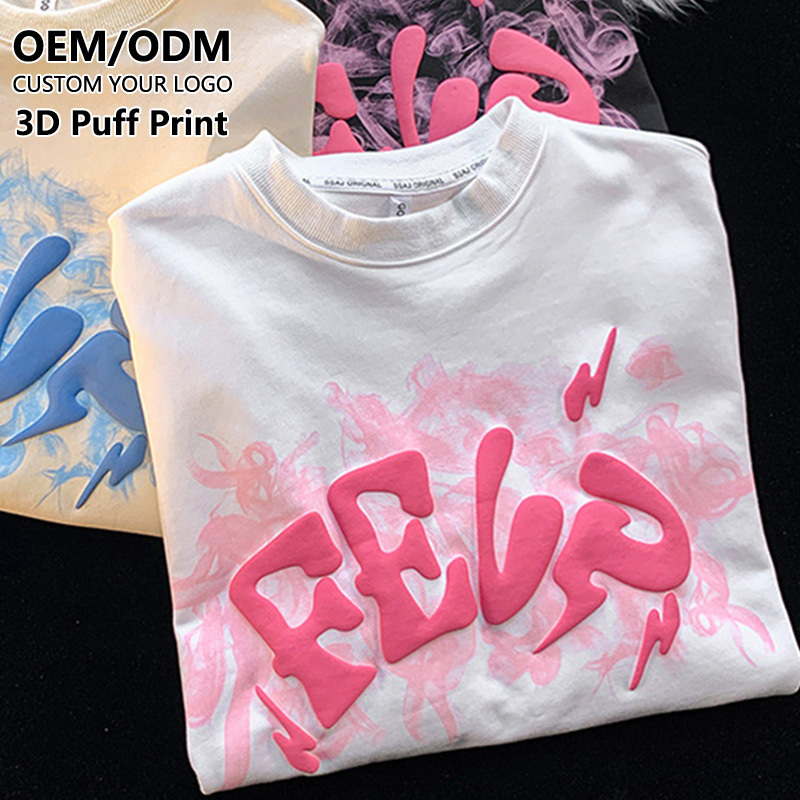 Wholesale Manufacturer 220 Gsm Heavy Weight Cotton Printing Homme Tee Tshir Custom Graphic Oversized 3D Puff Print T Shirt Men