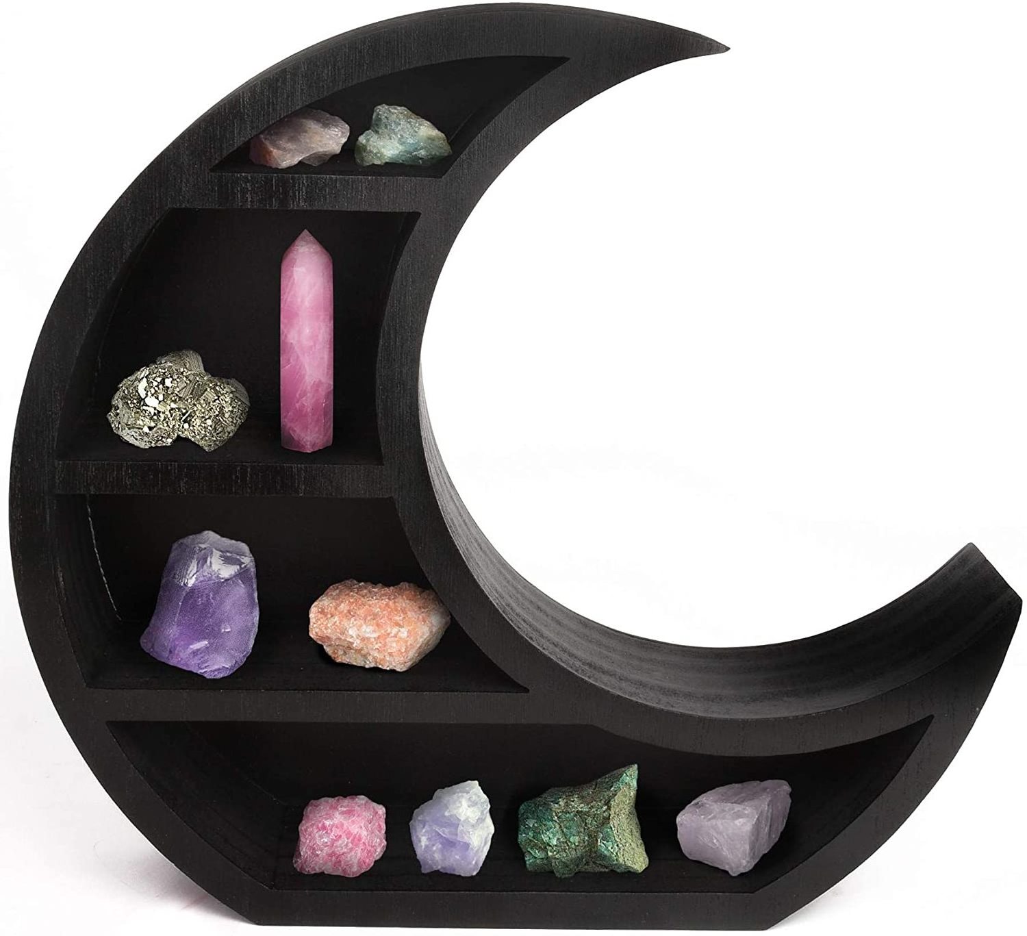 Wooden Black Crescent Moon Shelf - Gothic Witchy Room Decor. Moon Phase Wall Hanging or Table Top Storage for The Home