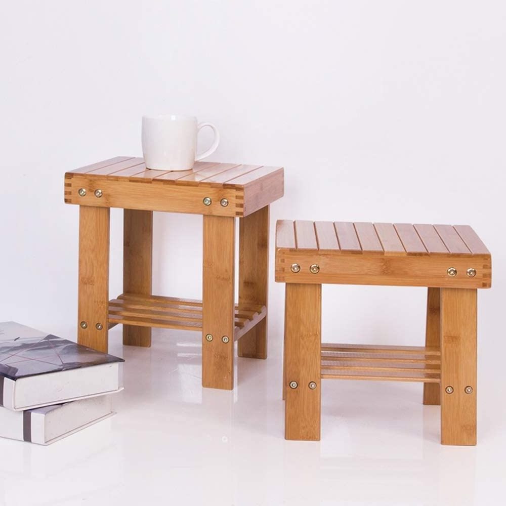 Wooden Step Stool for Kids Toddlers Adults - Portable Small Foot Stool Upgrade - Kitchen Bathroom Bedroom