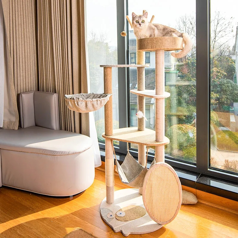 Cat Wooden Tree Tower With Sisal Rope And Scratching Post For Kittens House Play Hammock Climbing Multilayer Scratcher Furniture