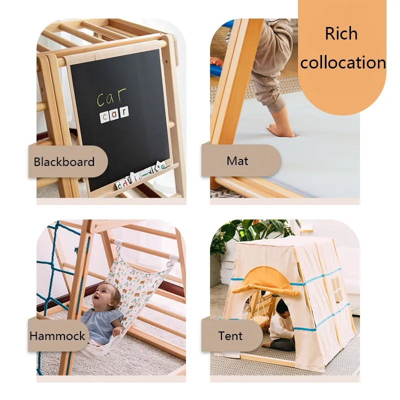 Wooden Rainbow Climbing Frame Indoor Playground for Kids Activity Climber Ladder Swing Slide Play Structure Set