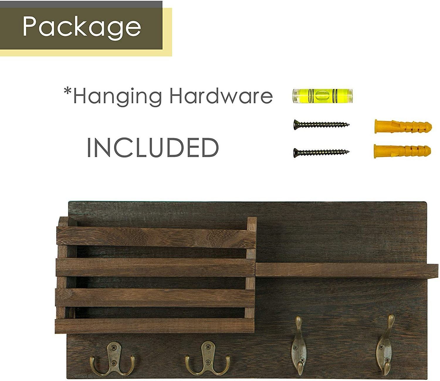 Key Holder Wall Mail Holder Wall Organizer with Key Hooks and A Floating Shelf Rustic Home Decor for Entryway or Mudroom