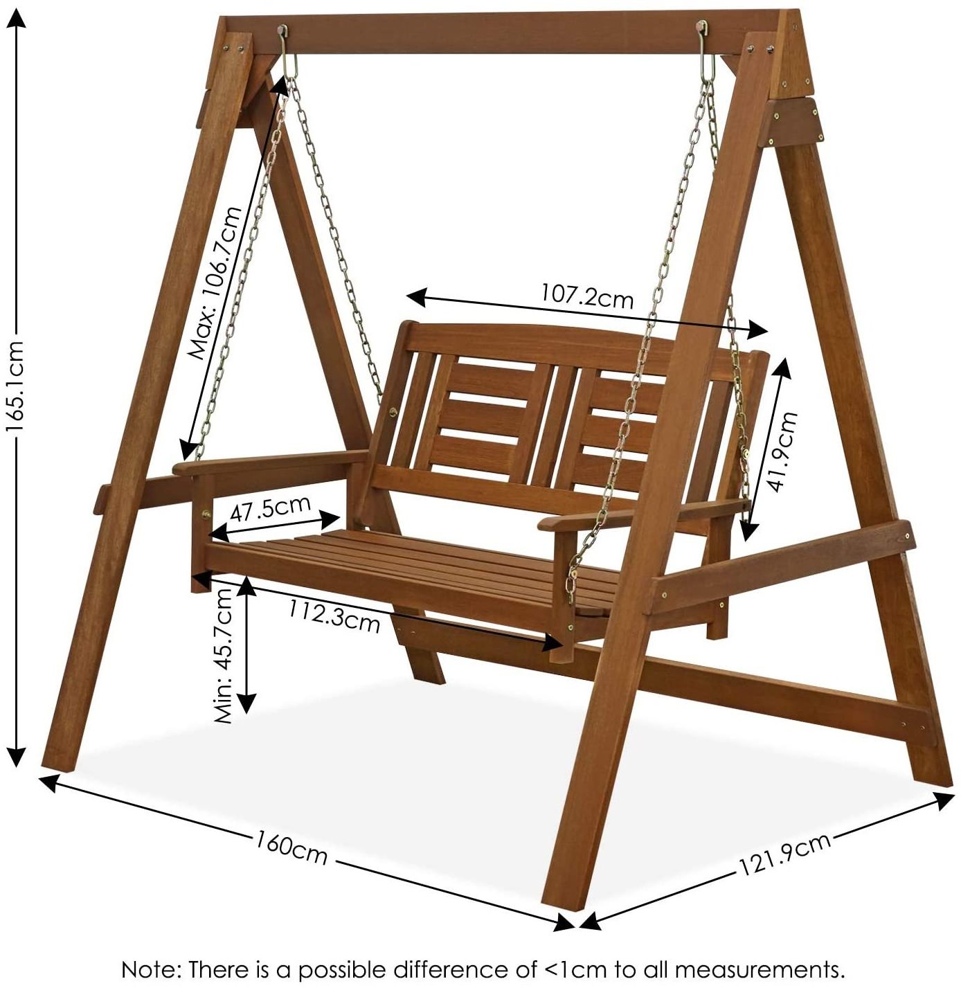 Hardwood Patio Furniture Porch Swing with Stand in Teak Oil, 2-Seater with Frame, Natural