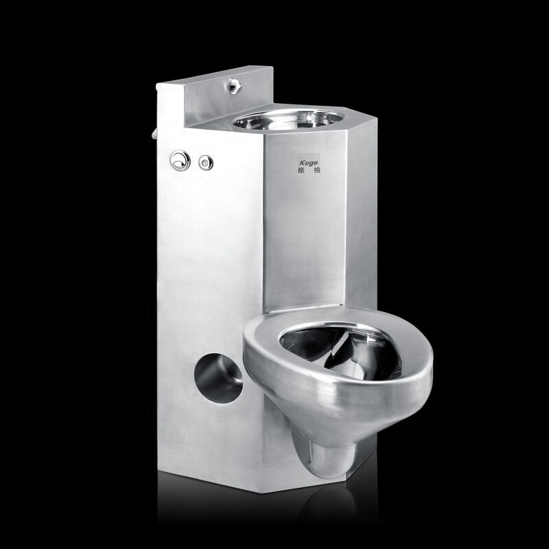 Kuge Professional manufacturer one piece high security stainless steel prison jail combination toilet