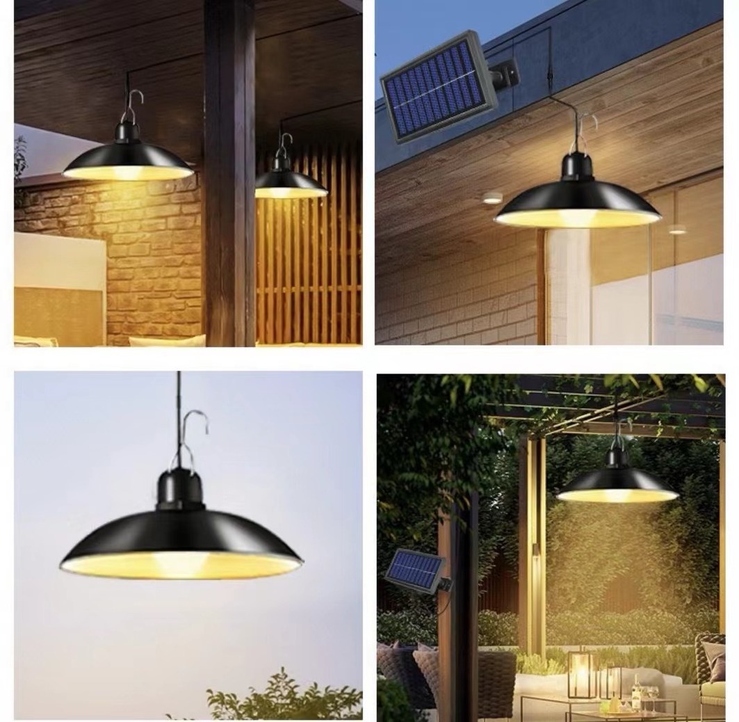 IP65 Waterproof Double Head Solar Pendant Light Indoor Outdoor LED Hanging Shed Lights Solar Indoor Ceiling Led Light  Bulbs