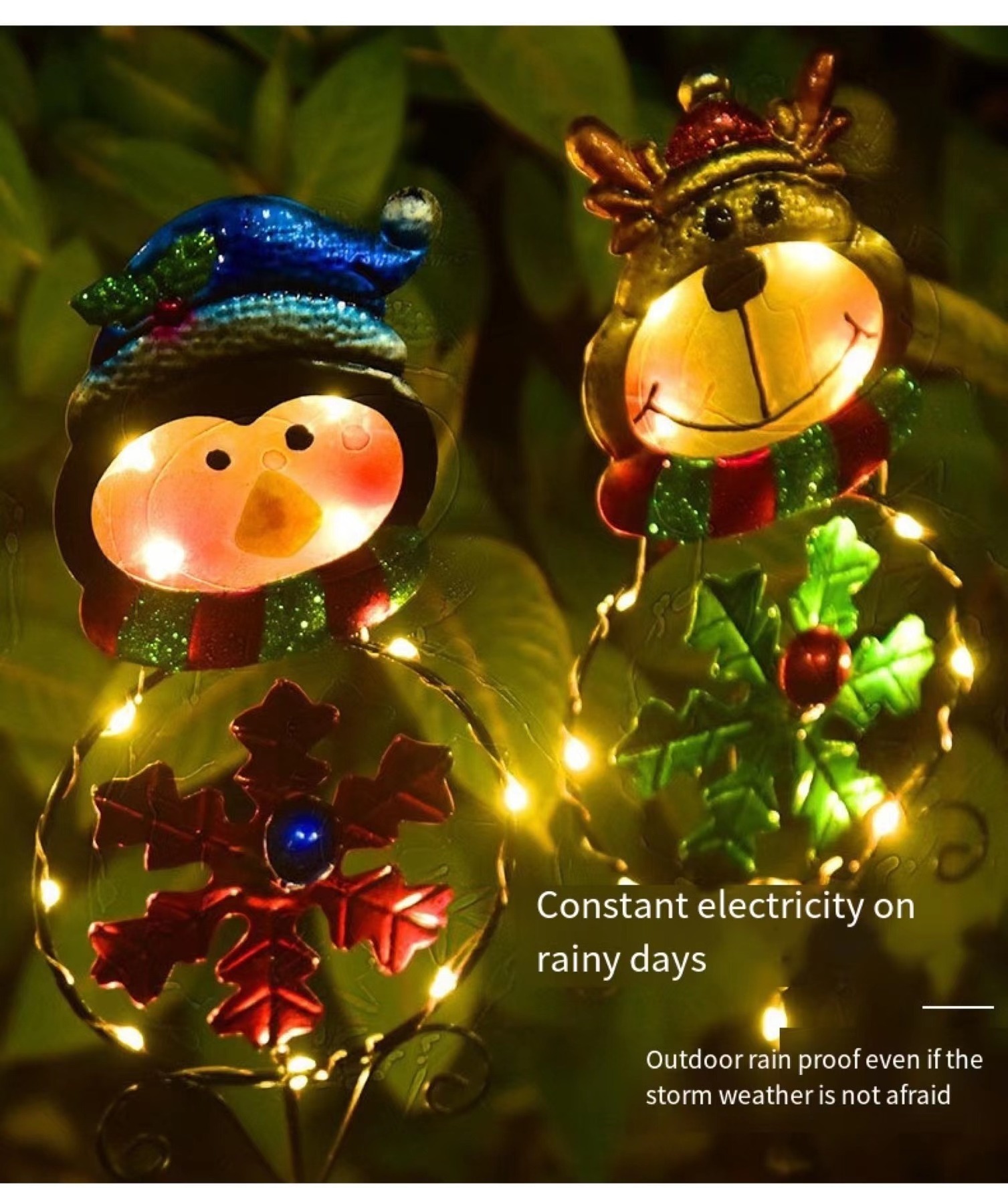 LED Solar Garden Lights Snowman Penguin Elk Wrought Iron Christmas Lights Outdoor Yard Garden Decorative Lawn Lights