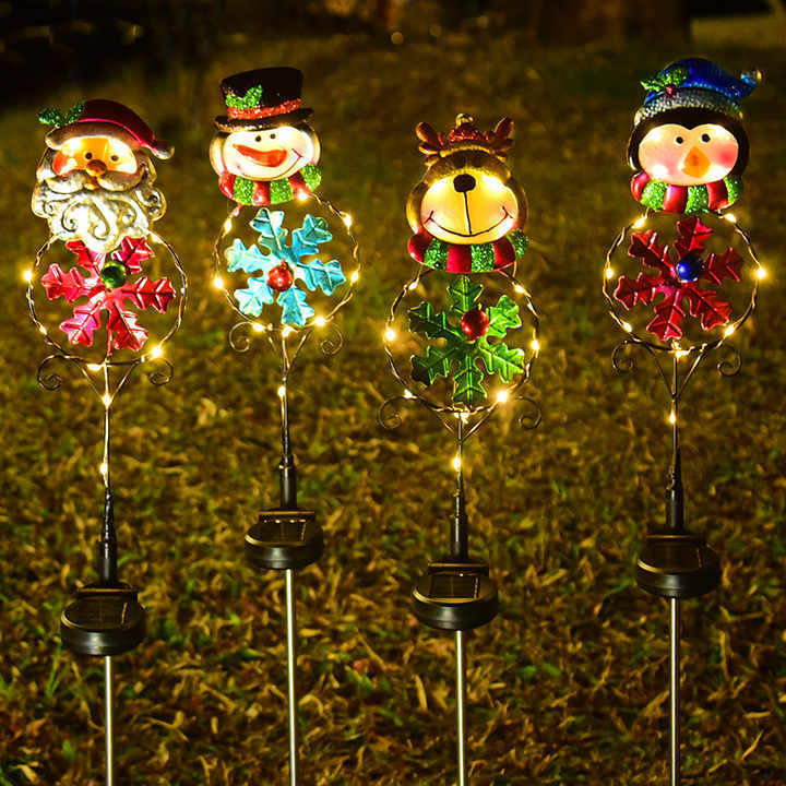 Christmas Solar Garden Stake IP65 Cute Santa Claus Elk Penguin Snowman Pathway Outdoor Solar Lights Xmas Patio Yard