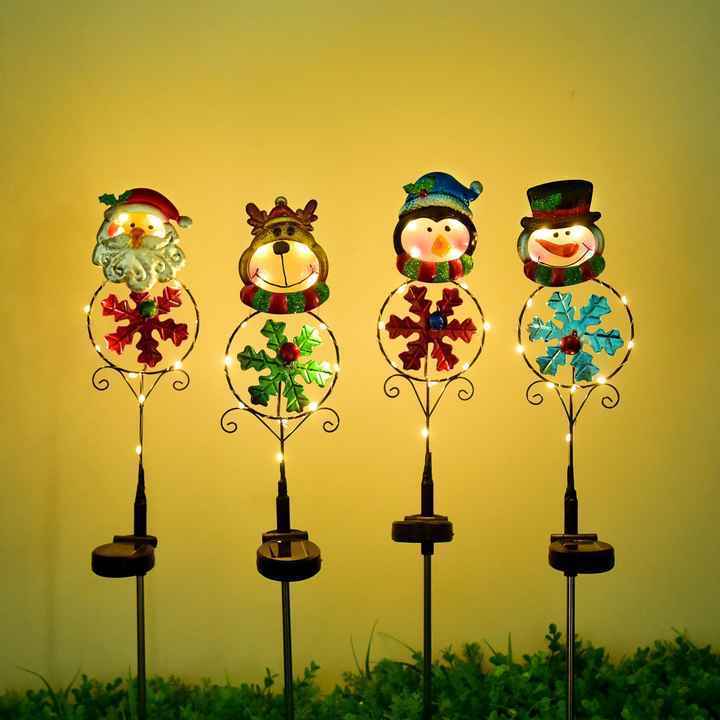 Christmas Solar Garden Stake IP65 Cute Santa Claus Elk Penguin Snowman Pathway Outdoor Solar Lights Xmas Patio Yard