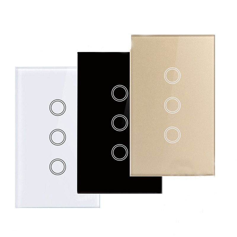 Touch Switch US AU 1/2/3/4 gang Wall Switches High Quality Light Switch with Flame Retardant PC Bottom Case Glass Panel