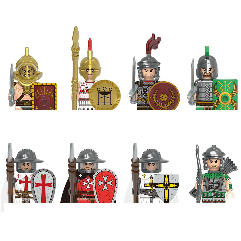 Medieval military figure roman soldier weapon knight helmet shield building block accessories toy