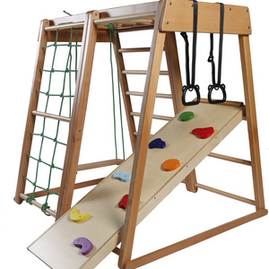 Wood Slide Kids Wood Climbing Frame Indoor Playground For Kids Indoor Wooden Baby Slide And Swing Climb Rope Ladder