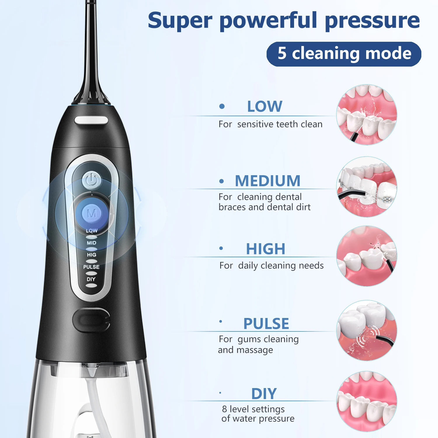 Dental Oral Irrigator Water Flosser Thread Teeth Pick Mouth Washing Machine  3 Modes USB Rechargeable 300ml Tank