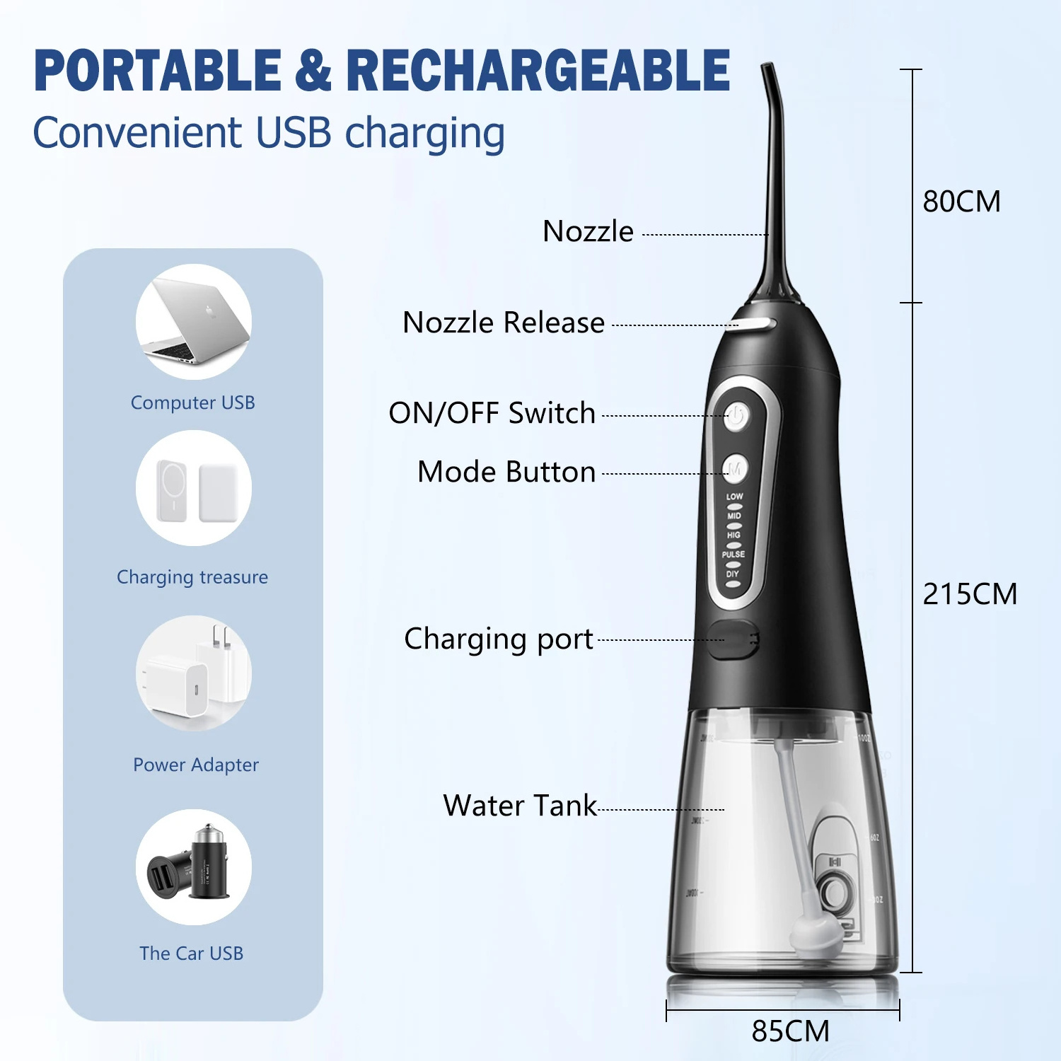 Dental Oral Irrigator Water Flosser Thread Teeth Pick Mouth Washing Machine  3 Modes USB Rechargeable 300ml Tank