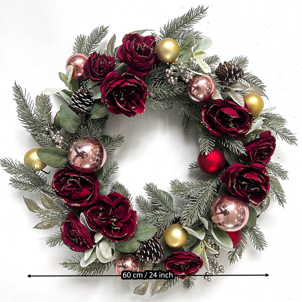 New Design High Quality peony ball pine cone garland flowers door/wall hanging christmas decoration supplies