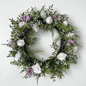 Beautiful Artificial Spring And Summer Wreath For Front Door Or Home Decoration 22" Daisy And rose Wreath