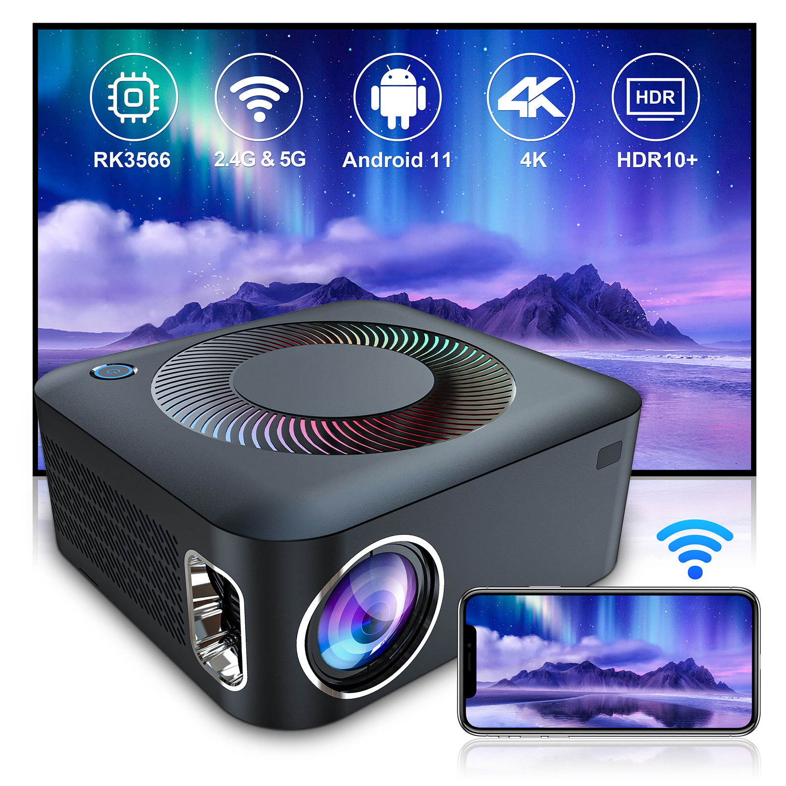 Portable Beamer X5 with Led Dlpnewni 4K Smart Wifi Bluetooth support 1920*1080P Android 11 Home Theater