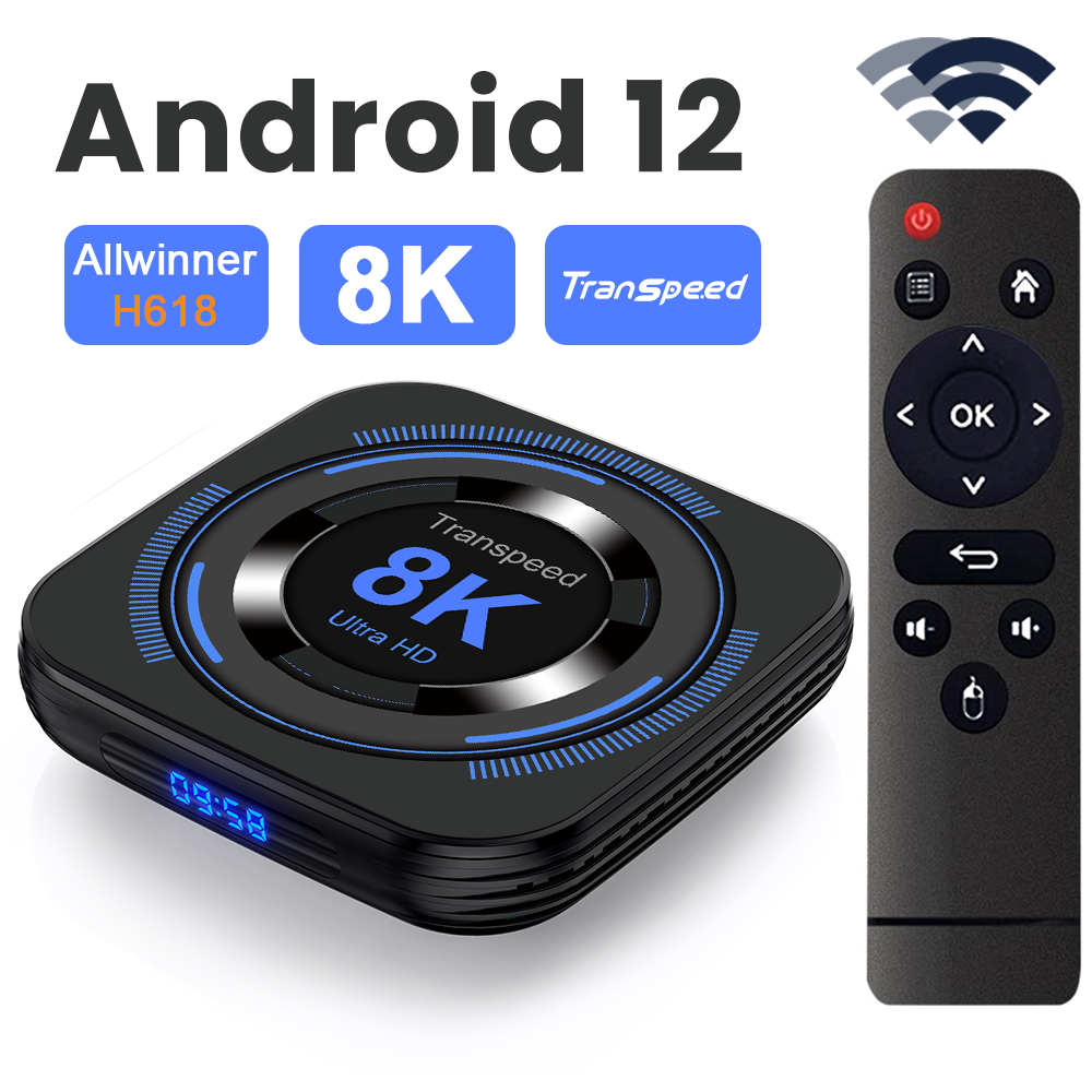 New arrival cheapest Transpeed  Allwinner H618 Android 12 TV BOX Dual Wifi 32G64G Quad Core Cortex A53 Support 8K Video 4K BT4.0