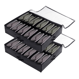 Space Saving Horizontal Shoe Organizer 12 Pairs Stackable Plastic Underbed Shoe Fabric Closet Storage Organizer Box Cabinet