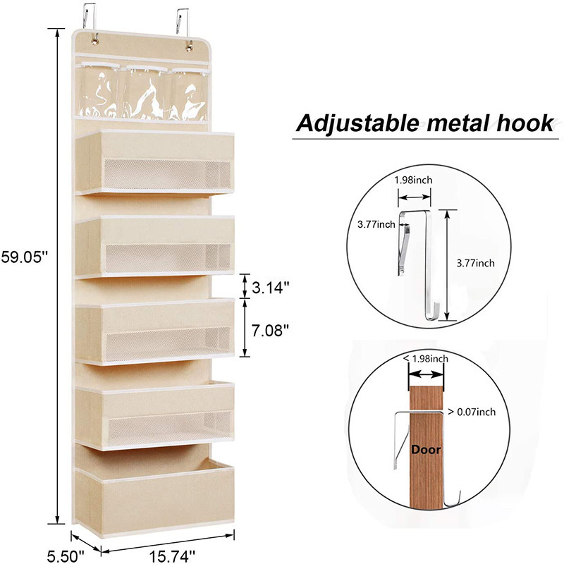 Pocket Metal 4 Hooks Wall Closet Hanging Storage Bag Clear Window Bin Over The Door Organizer