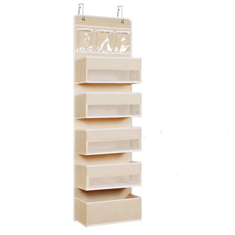 Pocket Metal 4 Hooks Wall Closet Hanging Storage Bag Clear Window Bin Over The Door Organizer