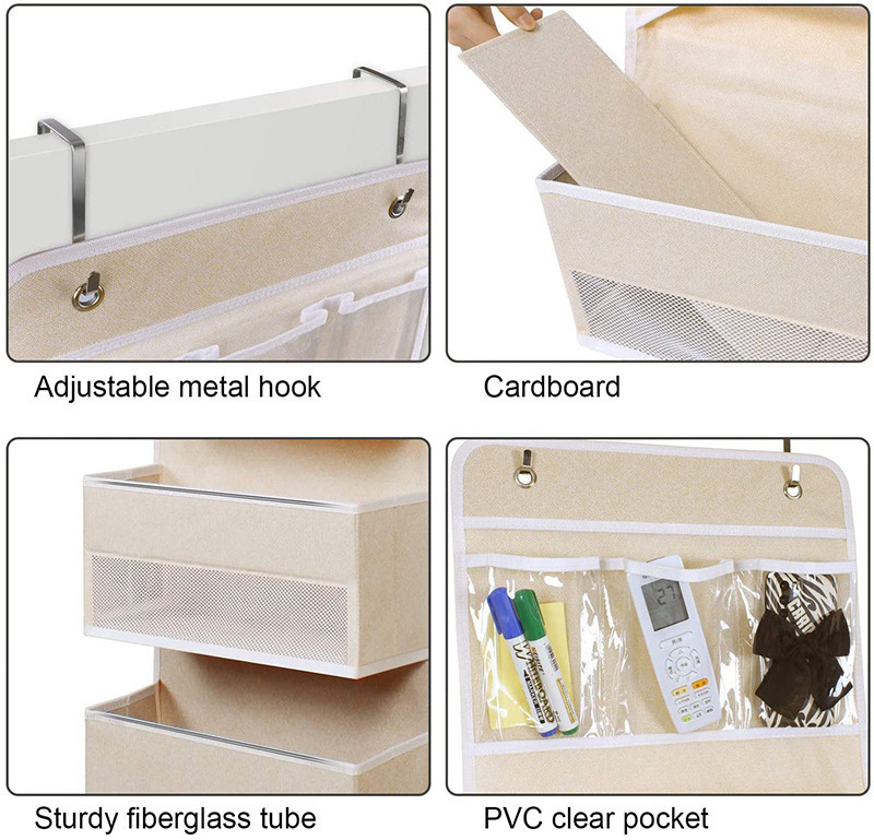 Pocket Metal 4 Hooks Wall Closet Hanging Storage Bag Clear Window Bin Over The Door Organizer