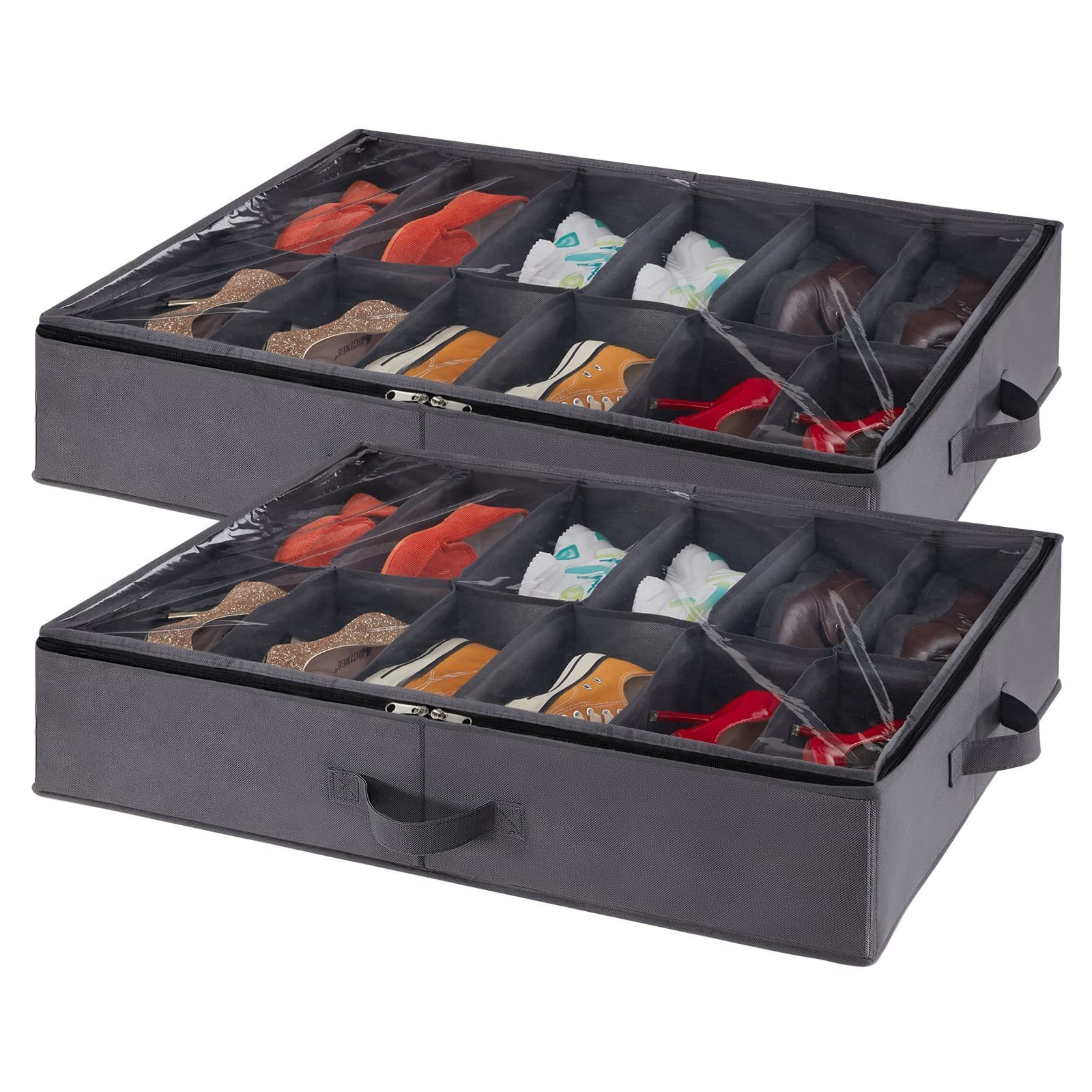 12 Pairs Under Bed Foldable Blanket Stackable Shoes Box Organizer Chest Storage Box