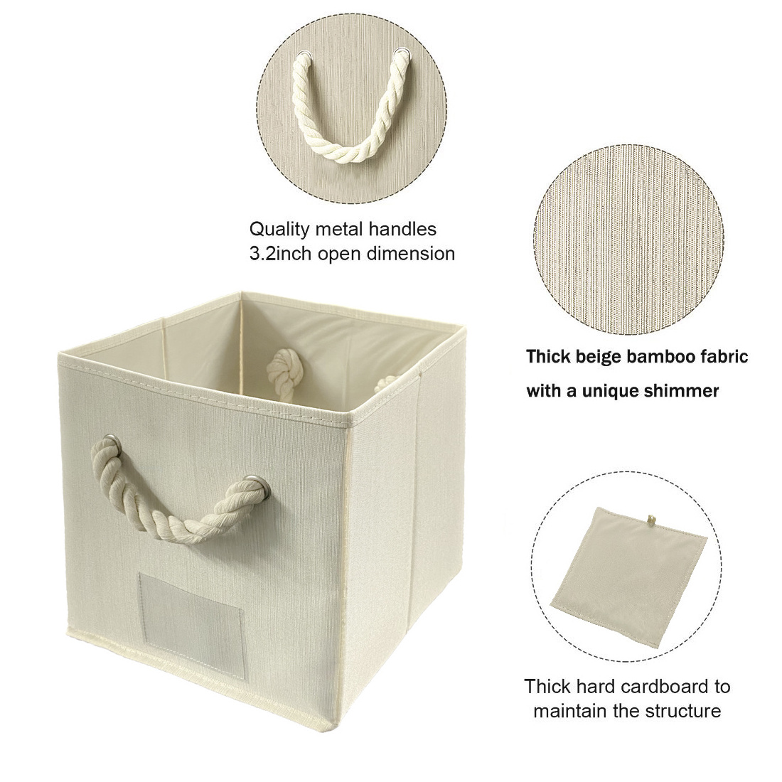 Large Foldable Bamboo Fabric Organizer With Cotton Rope Handle Fabric Covered Cardboard Storage Box