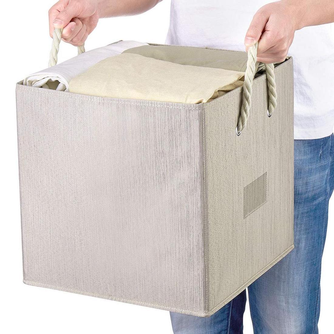 Large Foldable Bamboo Fabric Organizer With Cotton Rope Handle Fabric Covered Cardboard Storage Box