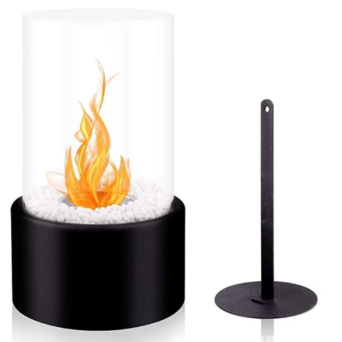 Custom Logos Black Real Fire Indoor Home Decoration Desktop Outdoor Fire Pit Tabletop Glass Fireplace