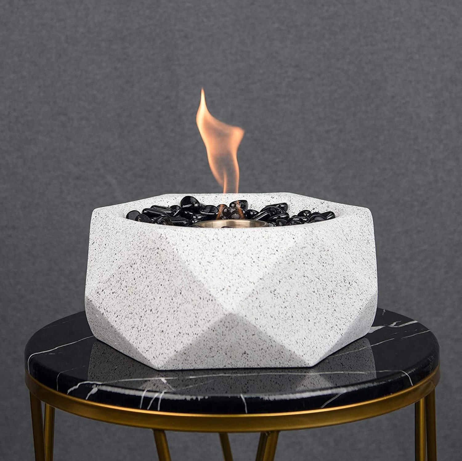 Wholesale Hexagonal Marble Effect Concrete Fireplace Indoor Portable Fire Pit Cement Bowl Mini Tabletop Fire Pit