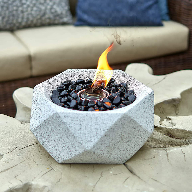 Wholesale Hexagonal Marble Effect Concrete Fireplace Indoor Portable Fire Pit Cement Bowl Mini Tabletop Fire Pit