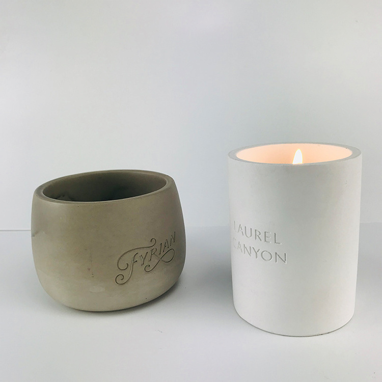 Handmade Round Natural Stone Marble Concrete Candle Jar Cement Holder for Home Decoration