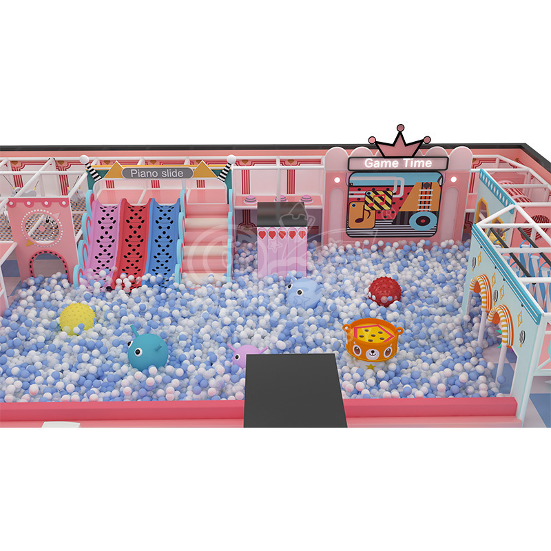 Custom Pastel Pink Ball Pit Slides Trampoline Indoor Girl Toddler Soft Play Equipment With Blocks Toys Interactive Games