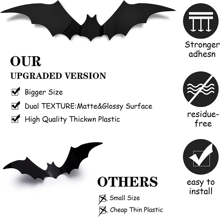 Halloween Decorations 3D Bats 96 Pcs Halloween Decorations Outdoor Indoor Halloween Decor Wall Decal Stickers