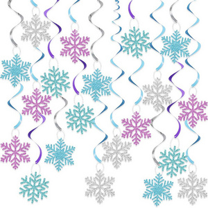 20Pcs Winter Snowflake Hanging Swirls Decorations Winter Hanging Ceiling Streamers Purple Blue White Snowflakes Garland