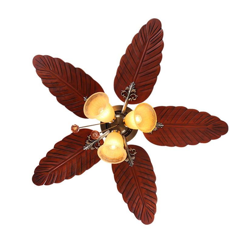 Modern decorative 36/42/48 inch pull chain 5 solid wood blades chandelier ceiling fan with light